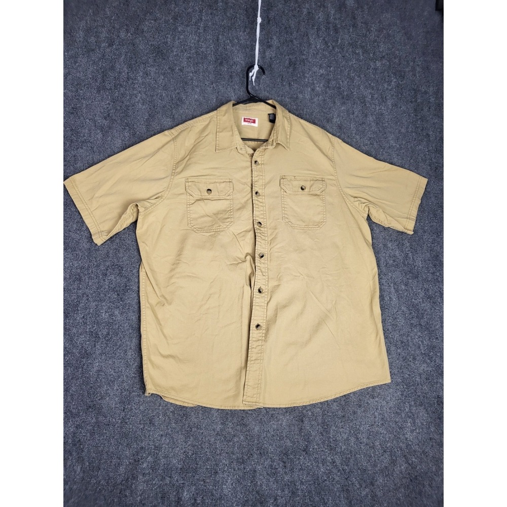 Wrangler Shirt Mens XL‎ Khaki Beige Twill Short Sleeve Button Up Utility Casual
